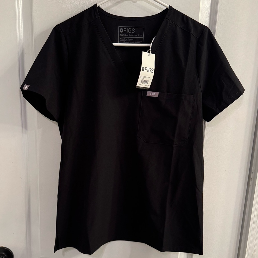 Figs Catarina FREEx One-Pocket Scrub Top Black Small NEW WITH TAGS